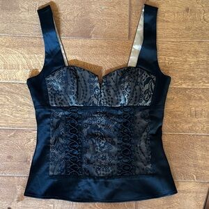 Bebe Satin Bustier in Black & Tan